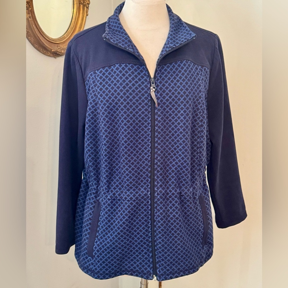 Talbots Plus 2X Navy Geometric Utility Jacket Lightweight coat